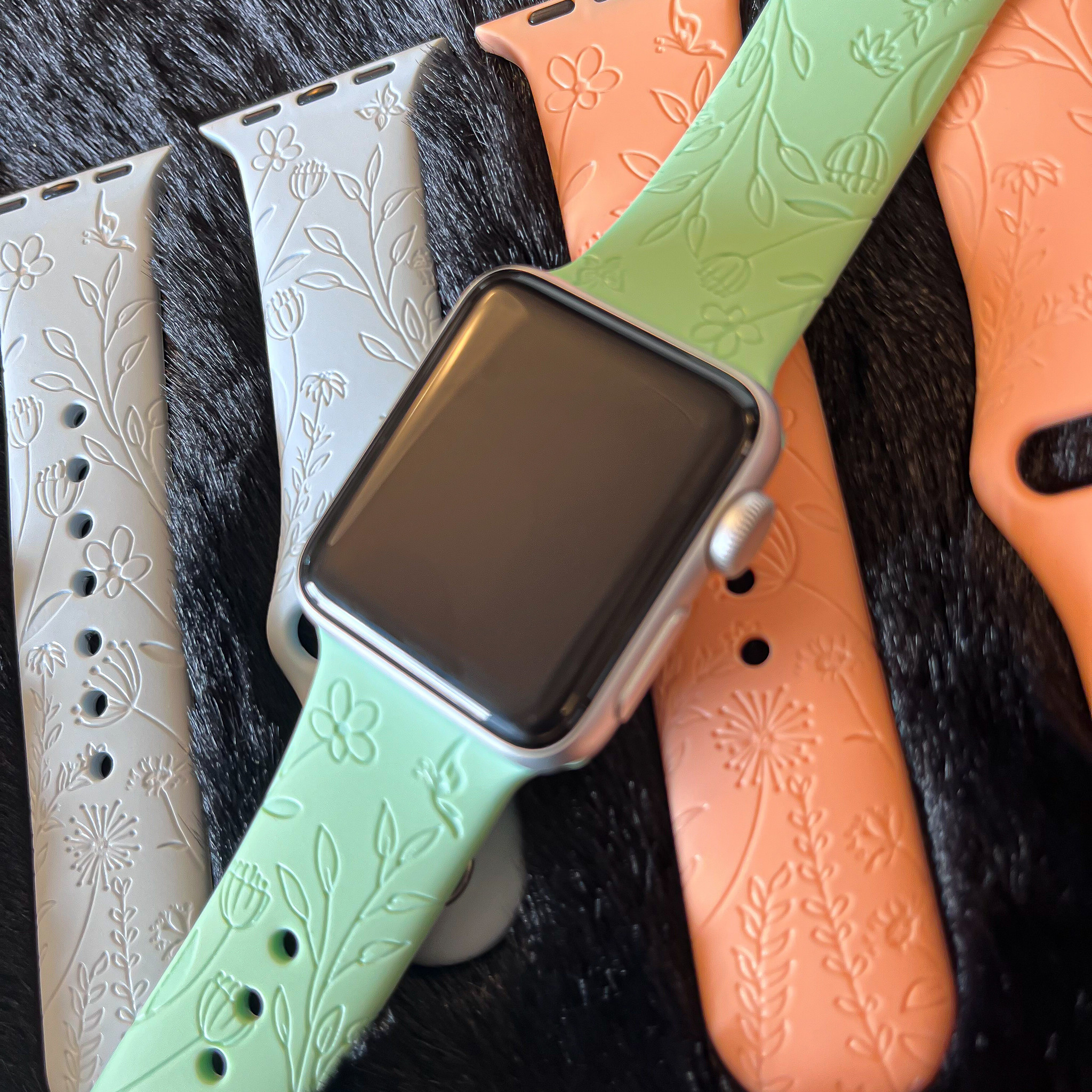  Apple Watch nyomtatott sportszalag - virágos zöld