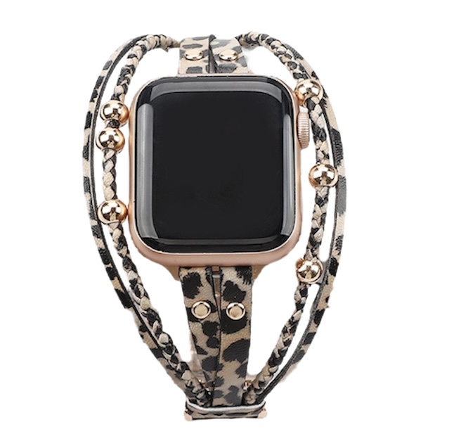  Apple Watch bőr ékszerpánt - leopárd ezüst