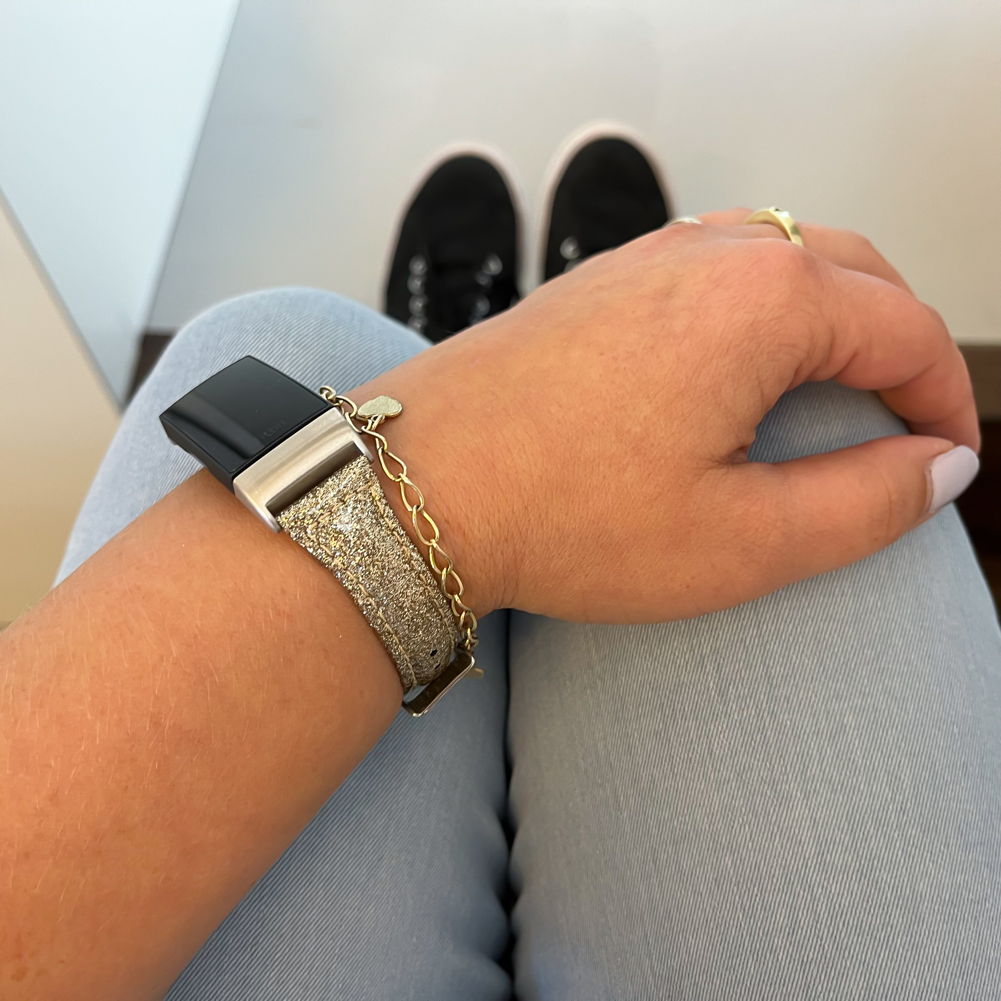 Fitbit Charge 3 &amp; 4 bőr csillogó szalag - arany