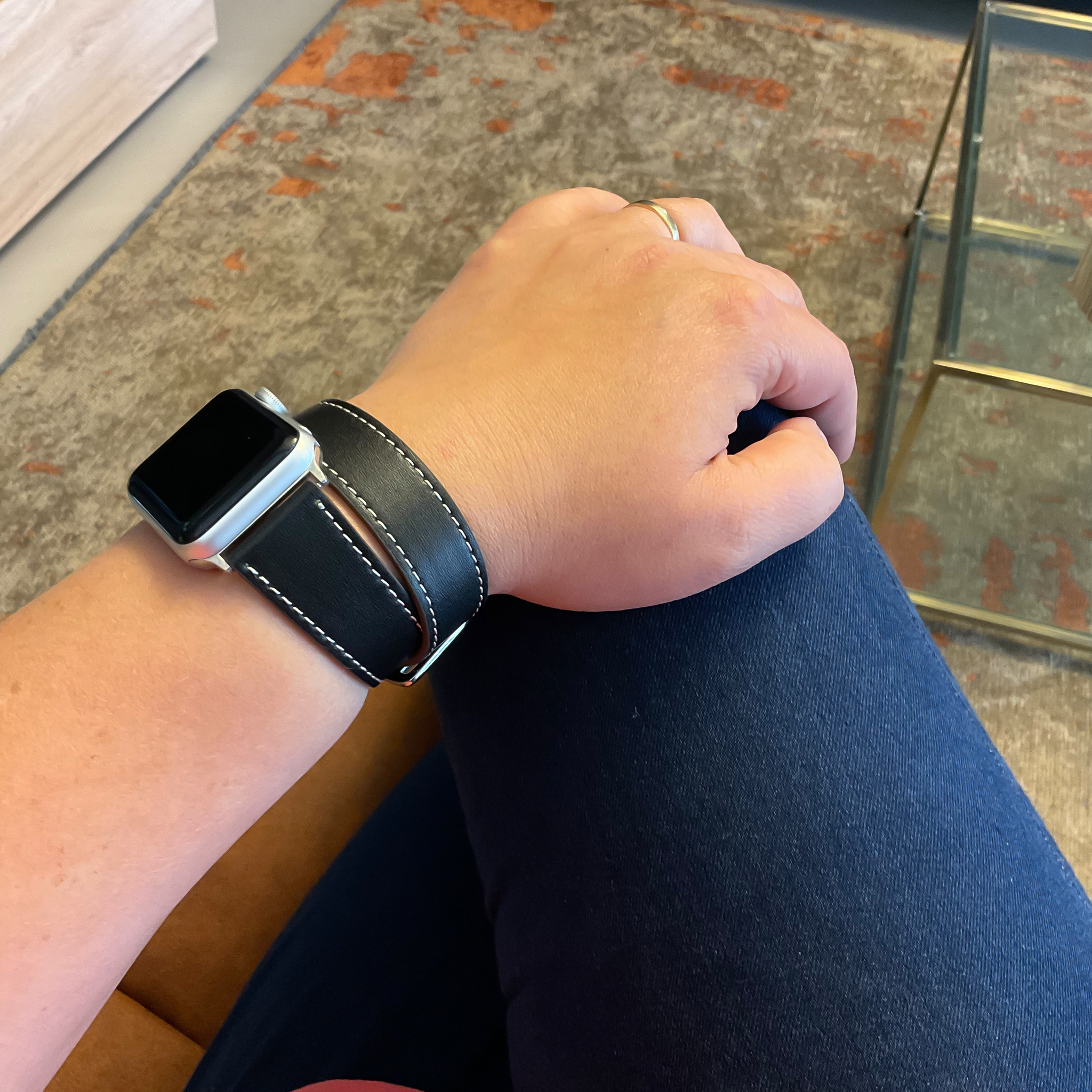  Apple Watch bőr hosszú futóöv - fekete
