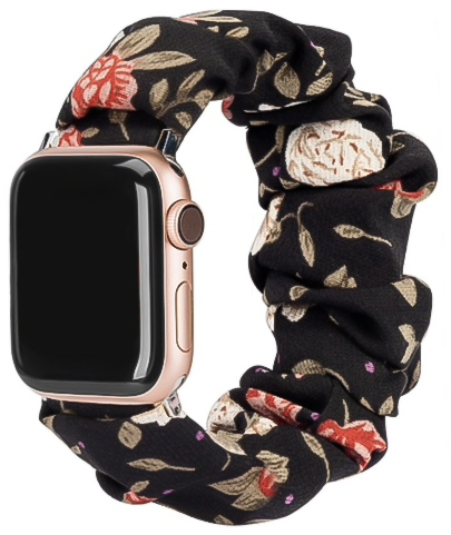  Apple Watch Nejlon hajgumi szalag - virágok fekete