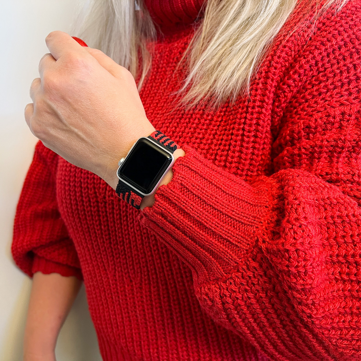  Apple Watch Nejlon fonott szóló pánt - piros fekete