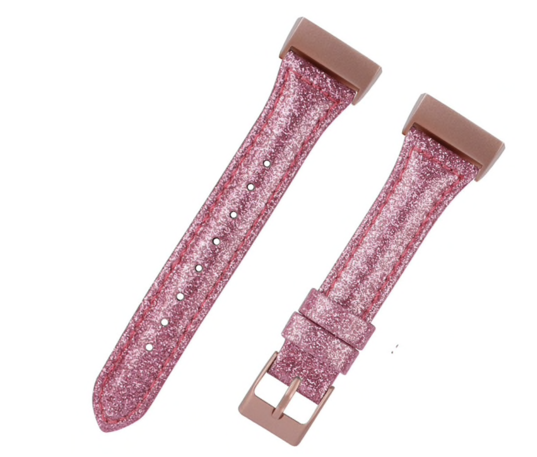 Fitbit Charge 3 &amp; 4 bőrből készült csillogó szalag - rózsaszín