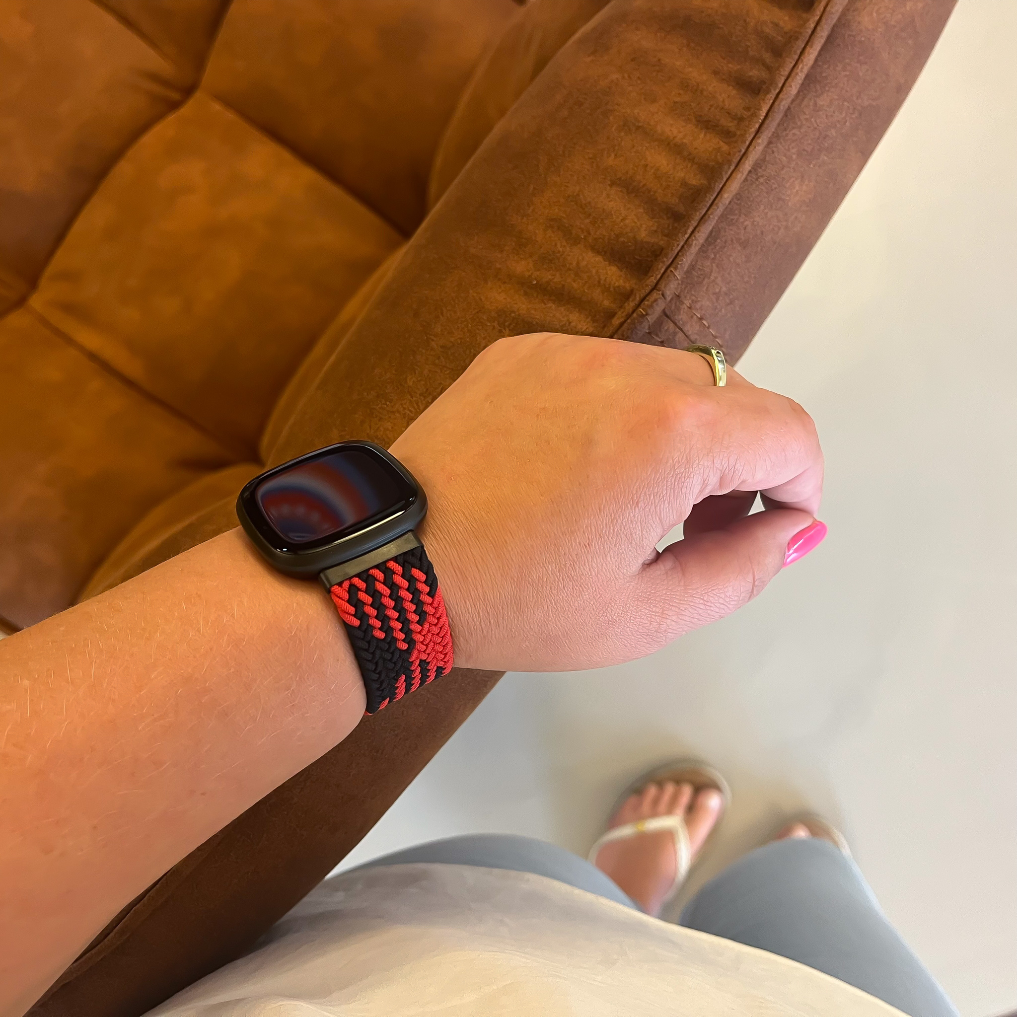 Fitbit Versa 3 / Sense Nejlon fonott szóló szalag - piros fekete