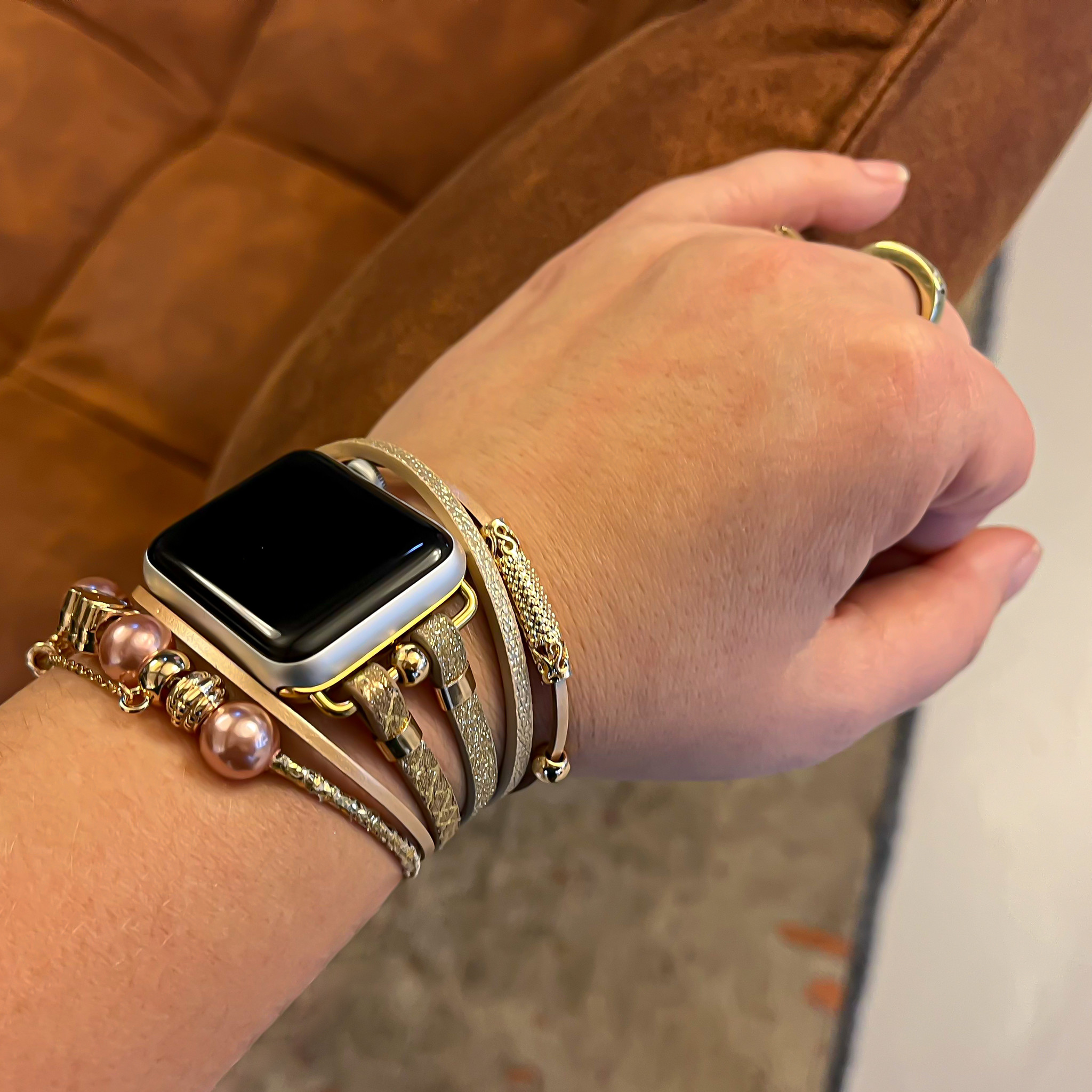  Apple Watch Acél tartozék link pánt - arany csillogás